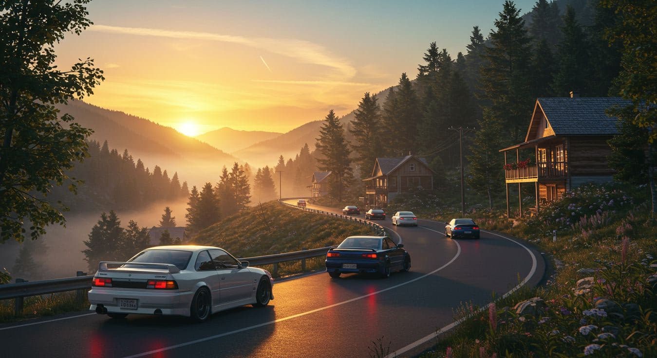 Mountain road at golden hour